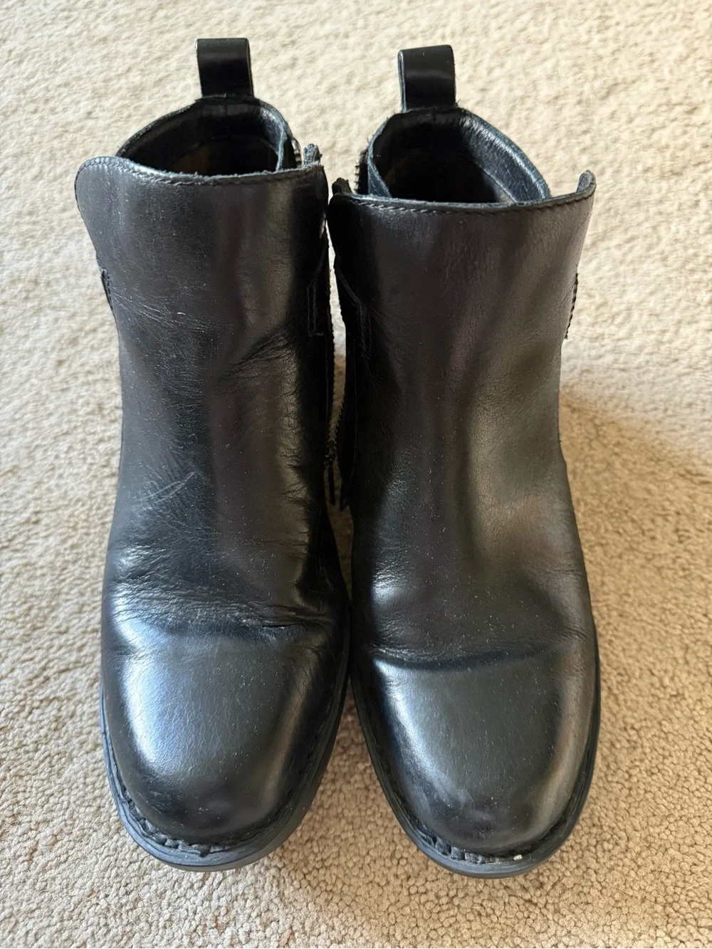Born Black Leather Ankle Boots with Side Zip & Buckle Detail - Women size 8